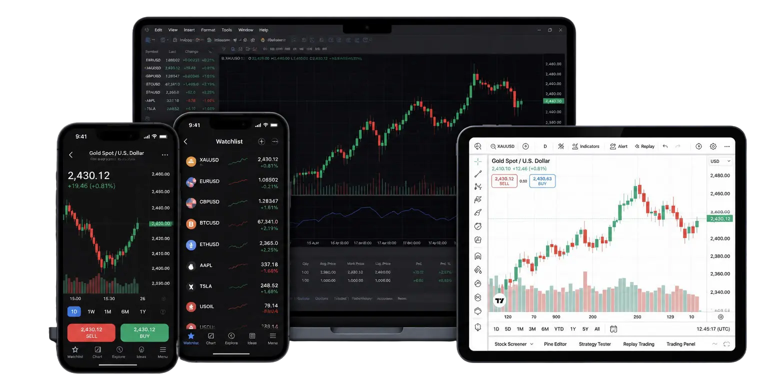 Торговая платформа на ноутбуке, планшете и смартфоне
